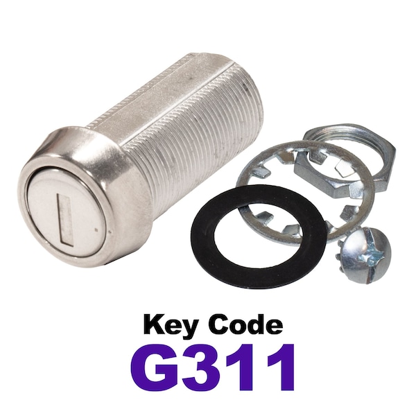 Global RV SS Compartment Lock, Cam/Blade Style, 1-3/8in Threaded Barrel, Keyed to G311, Blades not Included - CLB-311-138-SS
