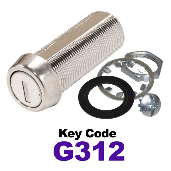 Global RV SS Compartment Lock, Cam/Blade Style, 1-3/4in Threaded Barrel, Blades not Included, Keyed to G312 - CLB-312-134-SS