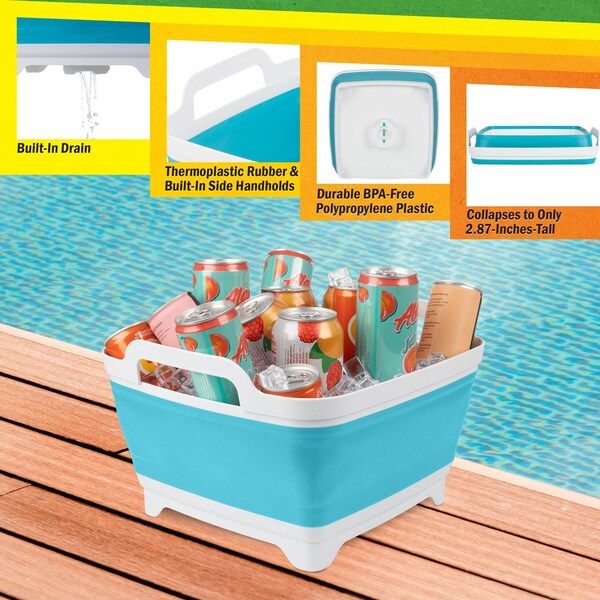 Wakeman Collapsible Wash Basin - 9L Portable Sink with Drain for Camping by Wakeman Blue - 75-CMP1159