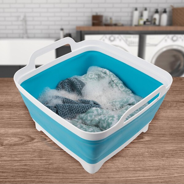 Wakeman Collapsible Wash Basin - 9L Portable Sink with Drain for Camping by Wakeman Blue - 75-CMP1159