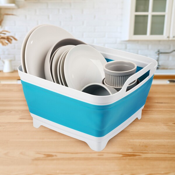Wakeman Collapsible Wash Basin - 9L Portable Sink with Drain for Camping by Wakeman Blue - 75-CMP1159