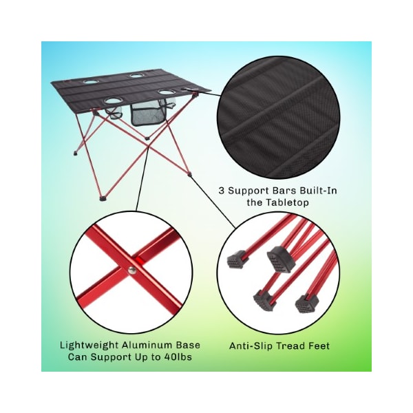Leisure Sports Camp Table, Outdoor Folding Table with 4 Cupholders and Carrying Bag, for Camping, Hiking, Beach - 260475QAD