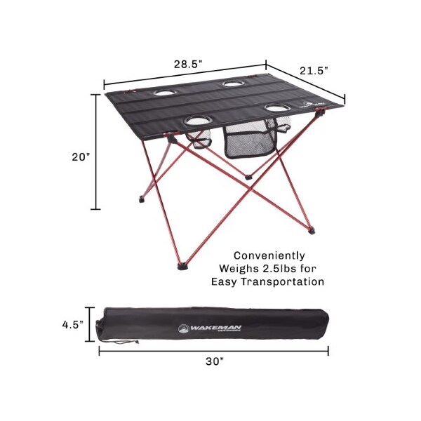 Leisure Sports Camp Table, Outdoor Folding Table with 4 Cupholders and Carrying Bag, for Camping, Hiking, Beach - 260475QAD