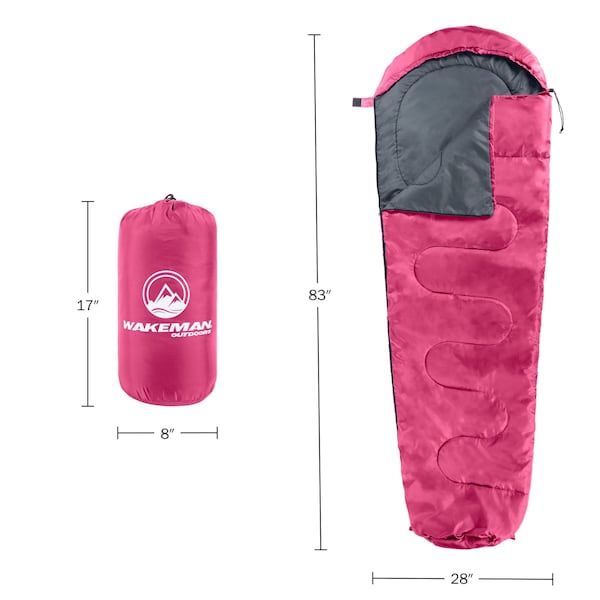Wakeman Mummy Sleeping Bag - Cold Weather Waterproof Sleeping Bag Rated to 10 Degrees F by Wakeman Pink - 75-CMP1165