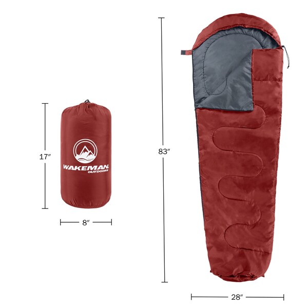 Wakeman Mummy Sleeping Bag - Cold Weather Waterproof Sleeping Bag Rated to 10 Degrees F by Wakeman Red - 75-CMP1164