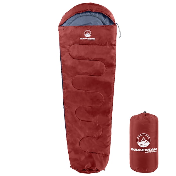 Wakeman Mummy Sleeping Bag - Cold Weather Waterproof Sleeping Bag Rated to 10 Degrees F by Wakeman Red - 75-CMP1164