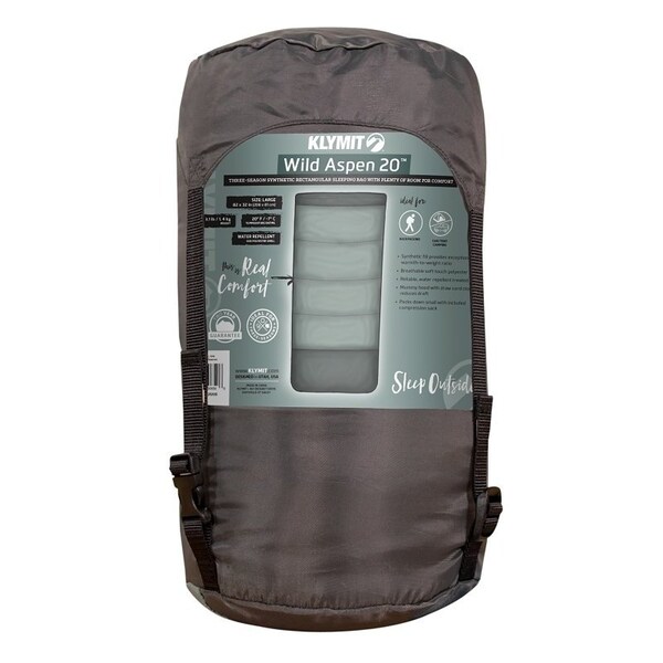 Klymit Wold Aspen 20 Sleeping Bag, 74 in L, 34 in W, Rectangle, Polyester, Green - 13WRGR20D