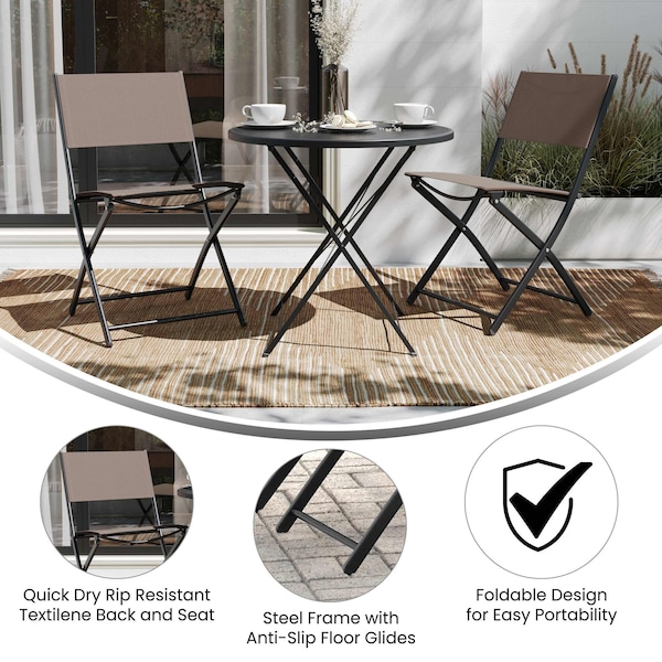 Flash Furniture Brazos Folding Chairs w/Brown Flex Comfort Material Backs and Seats and Black Metal Frames, 2PK - TLH-SC-097-BRN-02-GG