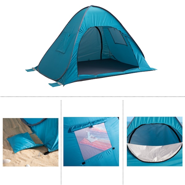Wakeman Pop Up Beach Tent - Fits 2 People - Sun Shelter with UV Protection and Ventilation by Blue - 75-CMP1105