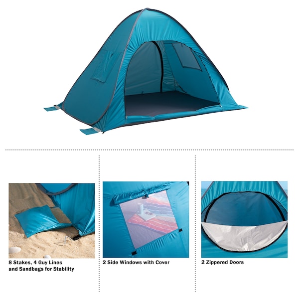 Wakeman Pop Up Beach Tent - Fits 2 People - Sun Shelter with UV Protection and Ventilation by Blue - 75-CMP1105