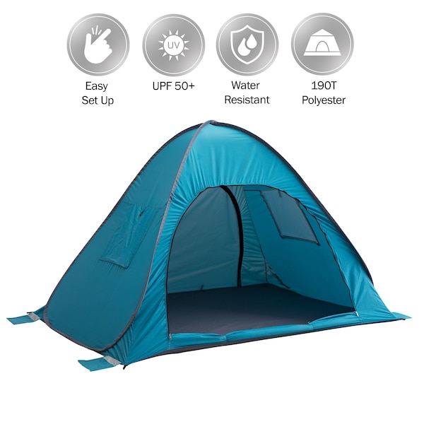 Wakeman Pop Up Beach Tent - Fits 2 People - Sun Shelter with UV Protection and Ventilation by Blue - 75-CMP1105