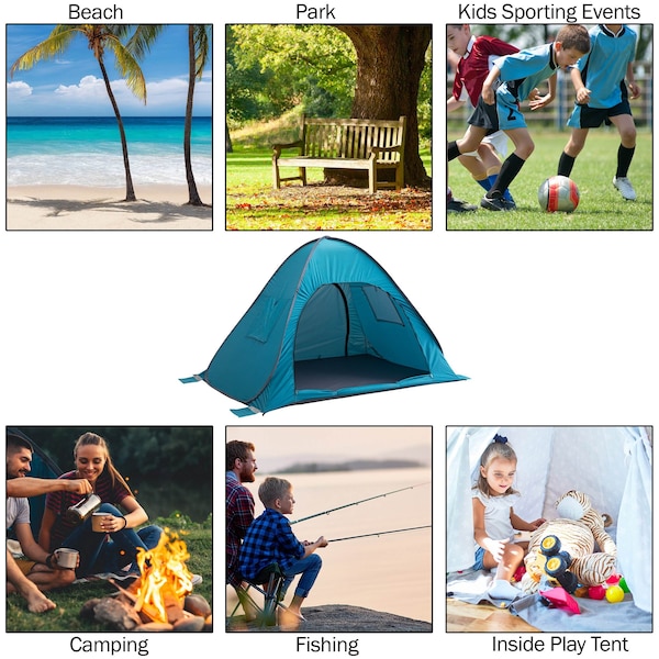 Wakeman Pop Up Beach Tent - Fits 2 People - Sun Shelter with UV Protection and Ventilation by Blue - 75-CMP1105