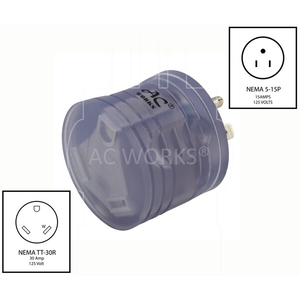Ac Works 1ft. 15A Household Plug to RV TT-30 30A 125V RV Female Connector - RV515TT-012