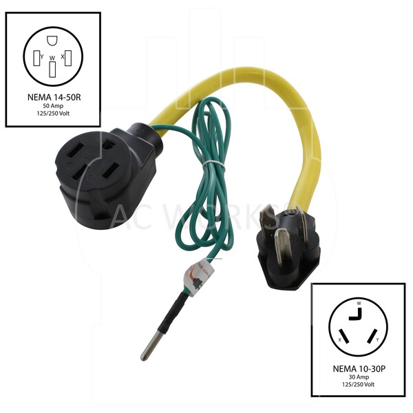Ac Works 1.5FT 3-Prong 30A Dryer Outlet to 14-50R EV/RV  50A 125/250V Connector - RV10301450-018