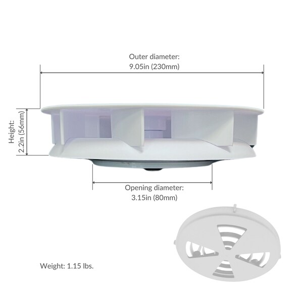 Ava-Matic Slim-Matic Wind-Powered Rotating Roof Vent Fan for Vans, RVs, Trailers, Campers, White, Round Shutter - AVA5220