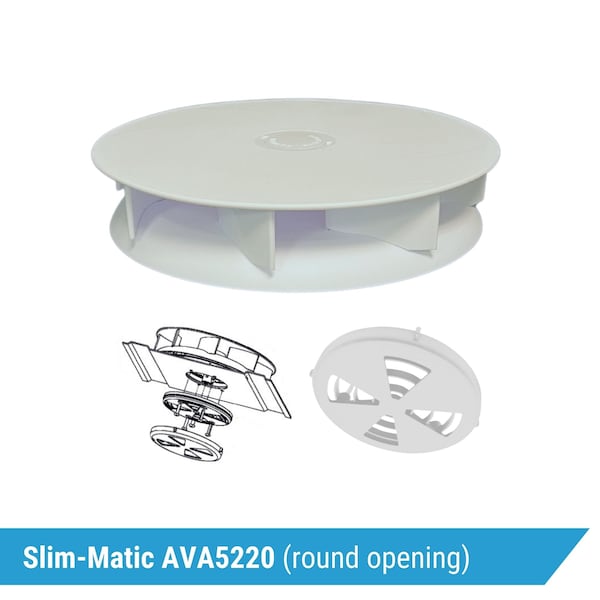 Ava-Matic Slim-Matic Wind-Powered Rotating Roof Vent Fan for Vans, RVs, Trailers, Campers, White, Round Shutter - AVA5220