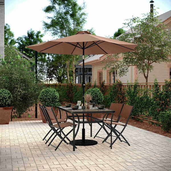 Flash Furniture Brazos Folding Chairs w/Brown Flex Comfort Material Backs and Seats and Black Metal Frames, 4PK - 4-TLH-SC-097-BRN-02-GG