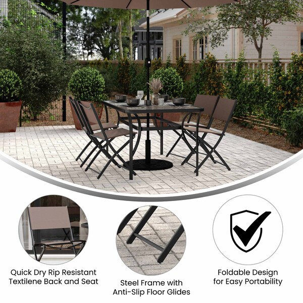 Flash Furniture Brazos Folding Chairs w/Brown Flex Comfort Material Backs and Seats and Black Metal Frames, 4PK - 4-TLH-SC-097-BRN-02-GG