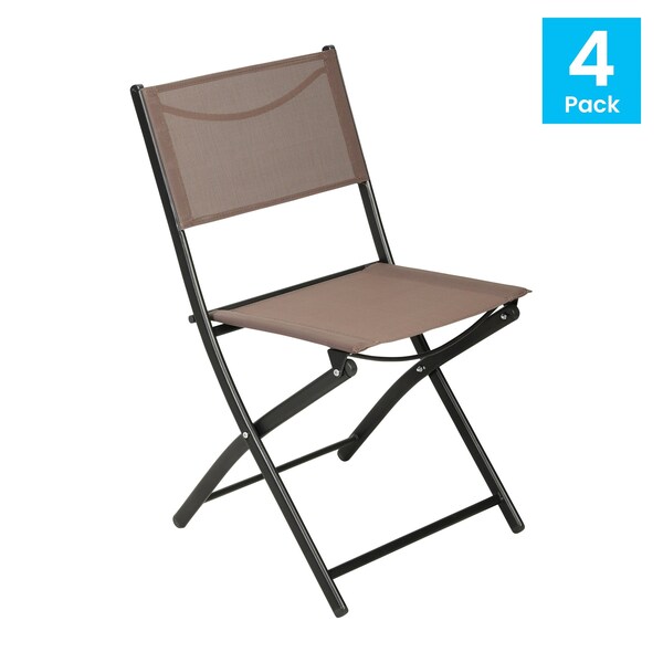 Flash Furniture Brazos Folding Chairs w/Brown Flex Comfort Material Backs and Seats and Black Metal Frames, 4PK - 4-TLH-SC-097-BRN-02-GG
