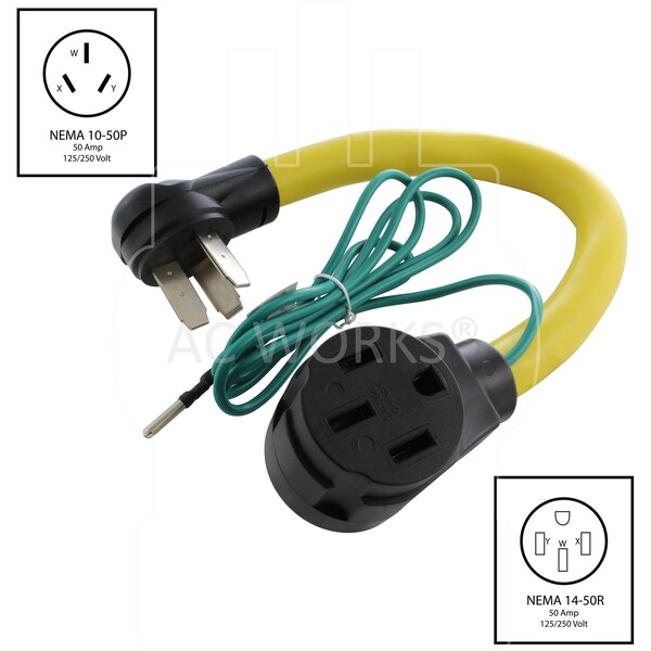 Ac Works 1.5FT 3-Prong 50A Old Range/Welder Outlet-NEMA 14-50R EV/RV 50A 125/250V - RV10501450-018
