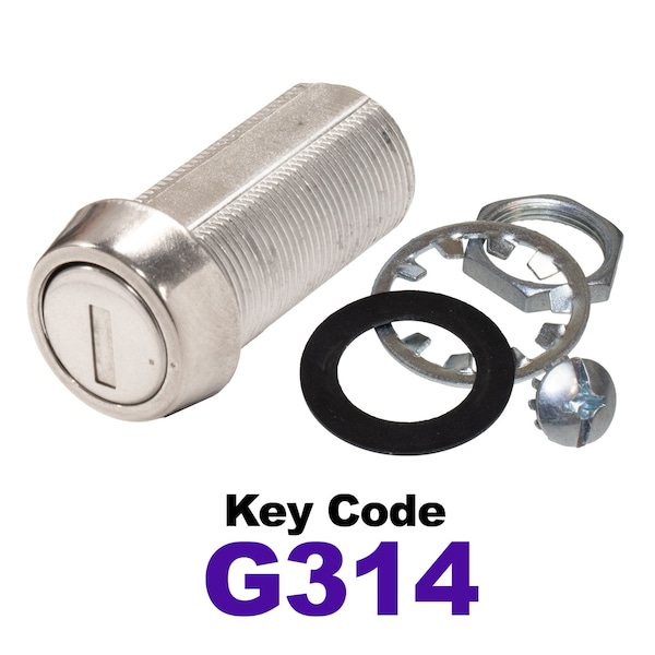 Global RV SS Compartment Lock, Cam/Blade Style, 1-3/8in Threaded Barrel, Keyed to G314, Blades not Included - CLB-314-138-SS