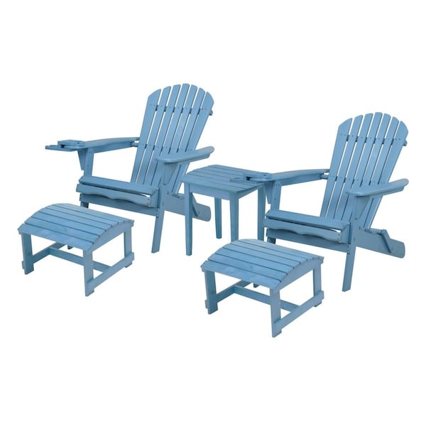Bold Fontier 35 x 32 x 28 in. 2 Foldable Chair with Ottoman & 1 End Table, Sky Blue - BO4251855
