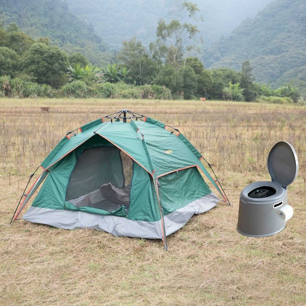 Playberg Portable Travel Toilet with Pop Up Tent Sun Shelter for Camping and Hiking - QI003241.444