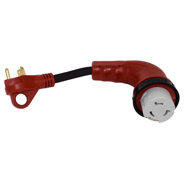Valterra Valterra A10-3050D90 Mighty Cord 90 Degree Detachable 12 Adapter Cord - 30AM to 50AF, Red - A10-3050D90