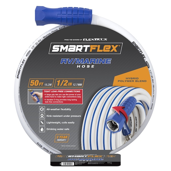 Smartflex RV/Marine Hose, 1/2in x 50ft, 3/4in - 11 1/2 GHT Fittings - HSFRV450