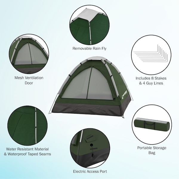 Wakeman 2 Person Camping Tent with Rain Fly and Bag - Lightweight Outdoor Tent by Outdoors Green - 75-CMP1082