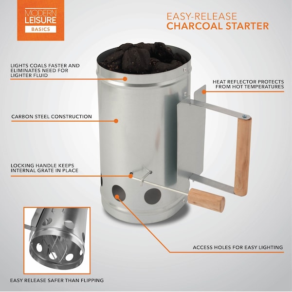 Modern Leisure Basics Easy-Release Charcoal Starter, Steel - 7230