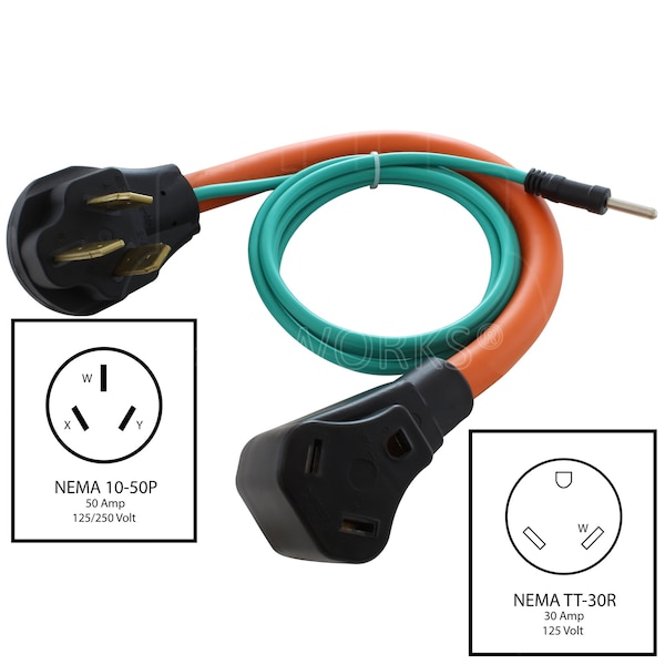Ac Works 1.5FT 10-50P 50A Old Welder/Range Plug to 30A RV Adapter - RV1050TT-018