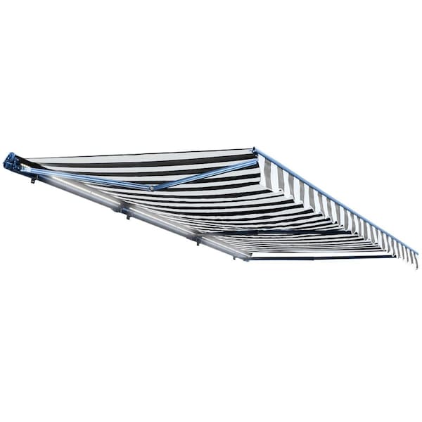 Tepee Supplies Motorized LED 20 x 10 ft. Half Cassette Retractable Awning, Grey & White Stripes - TE2753465