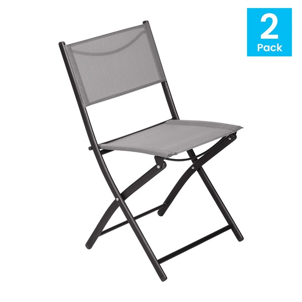 Flash Furniture Brazos Folding Chairs w/Gray Flex Comfort Material Backs and Seats and Black Metal Frames, 2PK - TLH-SC-097-GRY-02-GG