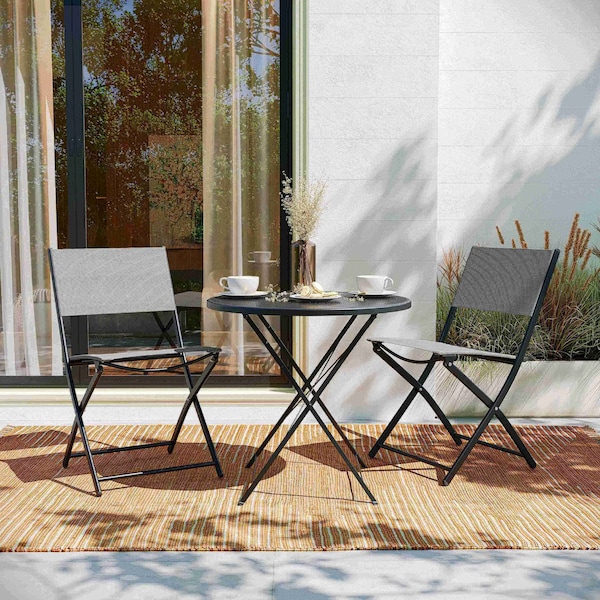Flash Furniture Brazos Folding Chairs w/Gray Flex Comfort Material Backs and Seats and Black Metal Frames, 2PK - TLH-SC-097-GRY-02-GG