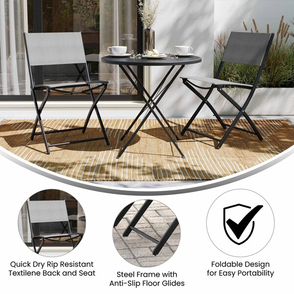 Flash Furniture Brazos Folding Chairs w/Gray Flex Comfort Material Backs and Seats and Black Metal Frames, 2PK - TLH-SC-097-GRY-02-GG