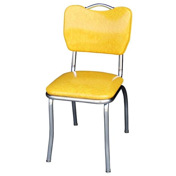 Richardson Seating Corp Richardson Seating Corp 4161CIY 4161 Handle Back Diner Chair -Cracked Ice Yellow- with 1 in. Pulled Seat  - Chrome - 4161CIY