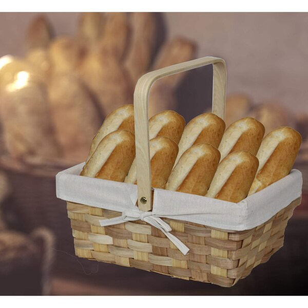 Vintiquewise 12 Inch Rectangular Woodchip Picnic Basket Lined with White Fabric - QI003228