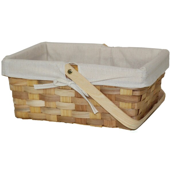 Vintiquewise 12 Inch Rectangular Woodchip Picnic Basket Lined with White Fabric - QI003228