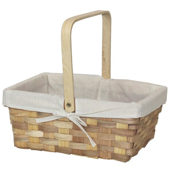 Vintiquewise 12 Inch Rectangular Woodchip Picnic Basket Lined with White Fabric - QI003228