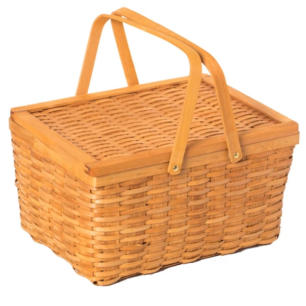 Vintiquewise Woodchip Picnic Storage Basket with Cover and Movable Handles, Large - QI004013.L