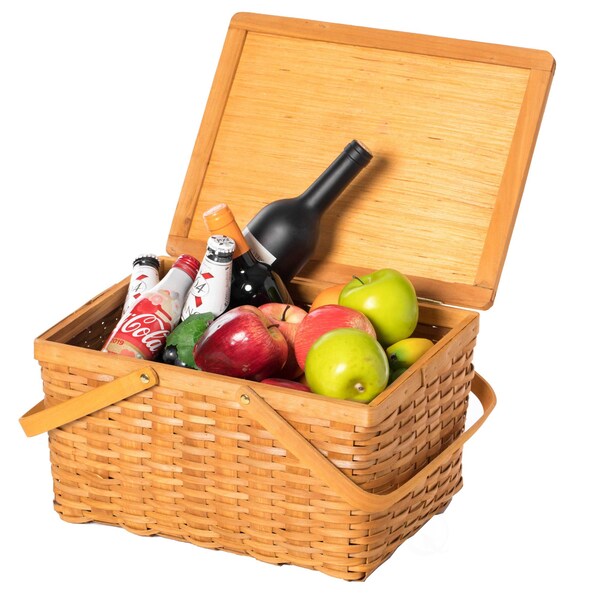 Vintiquewise Woodchip Picnic Storage Basket with Cover and Movable Handles, Large - QI004013.L