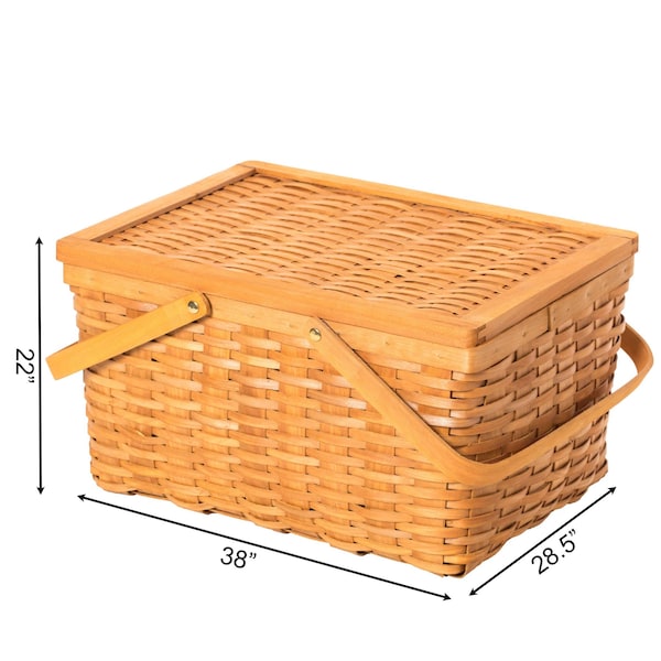 Vintiquewise Woodchip Picnic Storage Basket with Cover and Movable Handles, Large - QI004013.L