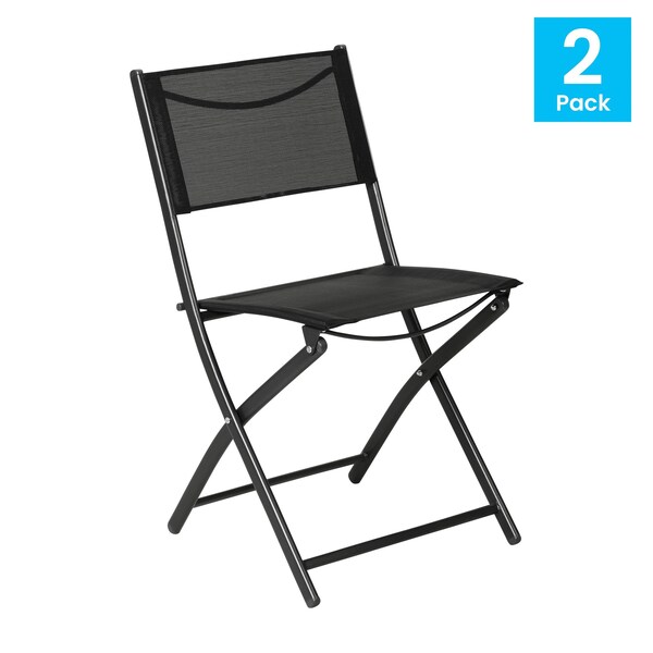Flash Furniture Brazos Folding Chairs w/Black Flex Comfort Material Backs and Seats and Black Metal Frames, 2PK - TLH-SC-097-BLK-02-GG