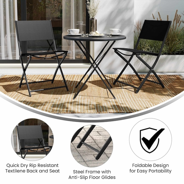 Flash Furniture Brazos Folding Chairs w/Black Flex Comfort Material Backs and Seats and Black Metal Frames, 2PK - TLH-SC-097-BLK-02-GG