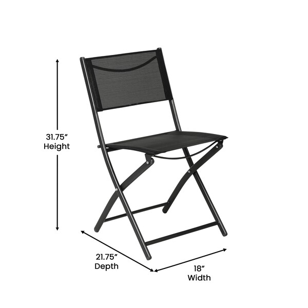 Flash Furniture Brazos Folding Chairs w/Black Flex Comfort Material Backs and Seats and Black Metal Frames, 2PK - TLH-SC-097-BLK-02-GG