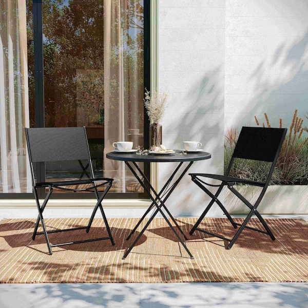 Flash Furniture Brazos Folding Chairs w/Black Flex Comfort Material Backs and Seats and Black Metal Frames, 2PK - TLH-SC-097-BLK-02-GG