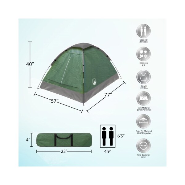 Leisure Sports Leisure Sports 2-Person Dome Tent, Ultralight for Camping, Dual Doors and Rain Fly, Green - 536564YHV