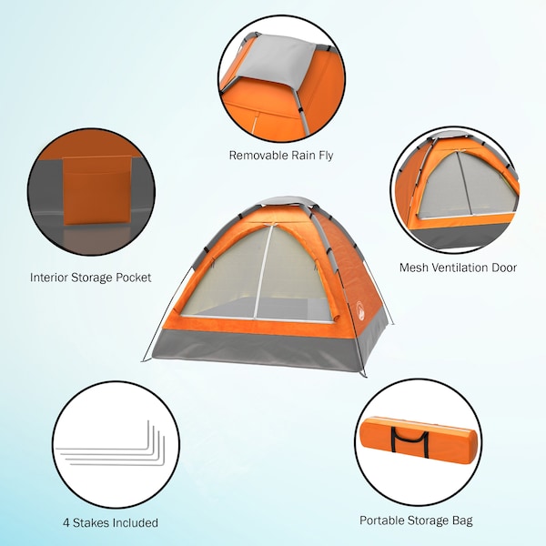 Wakeman 2 Person Camping Tent with Carrying Bag - Lightweight Outdoor Tent by Outdoors Orange - 75-CMP1081