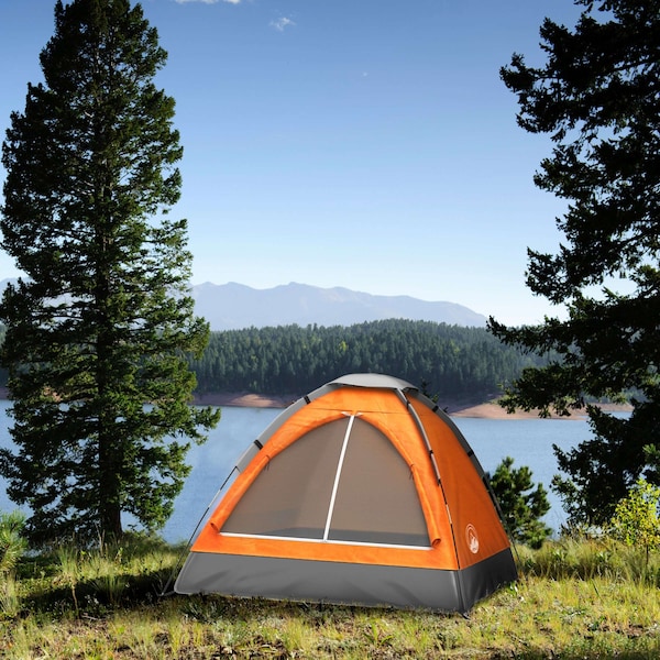 Wakeman 2 Person Camping Tent with Carrying Bag - Lightweight Outdoor Tent by Outdoors Orange - 75-CMP1081